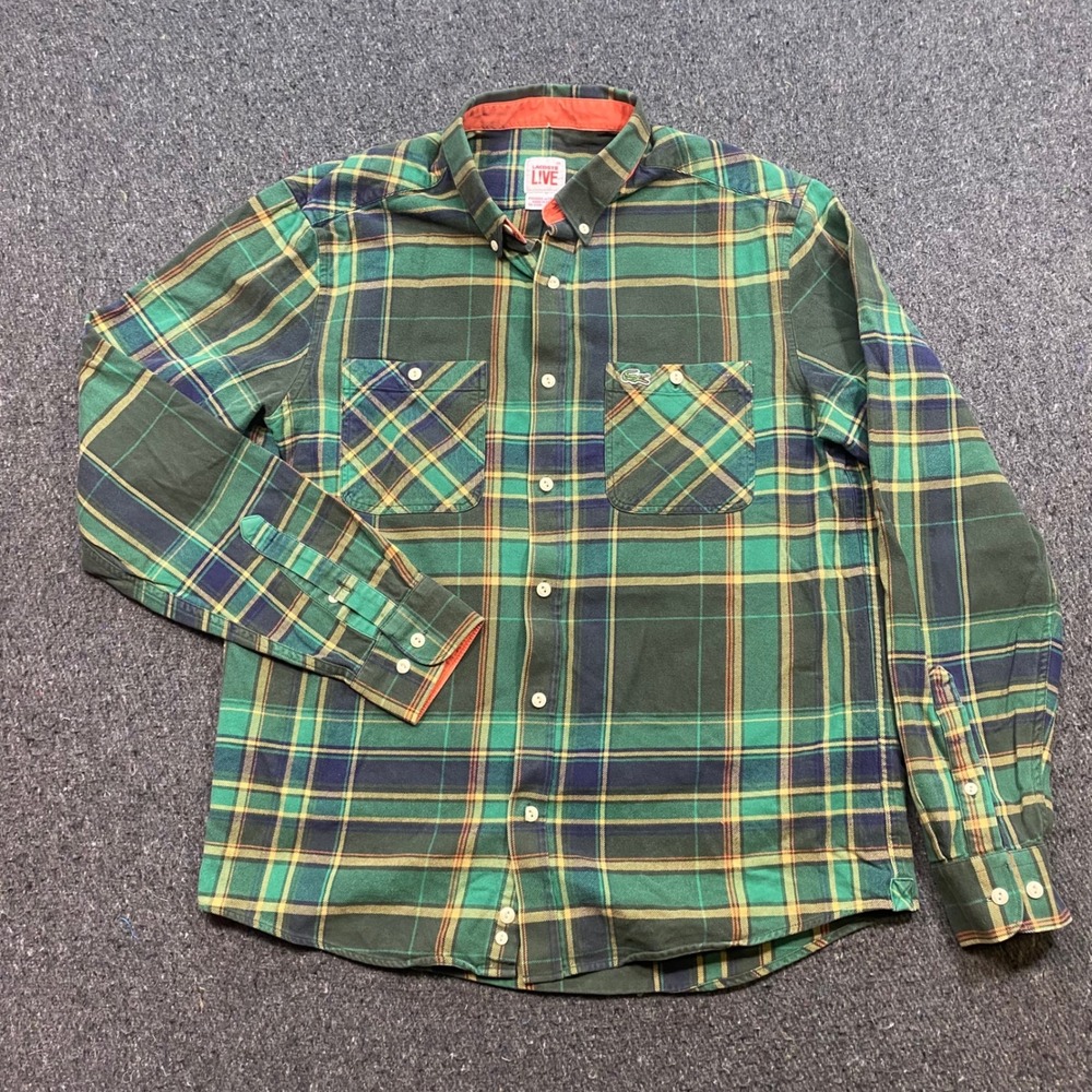 Lacoste Live Plaid Flannel Sz 42 Mens Green Streetwear Button Down Shirt